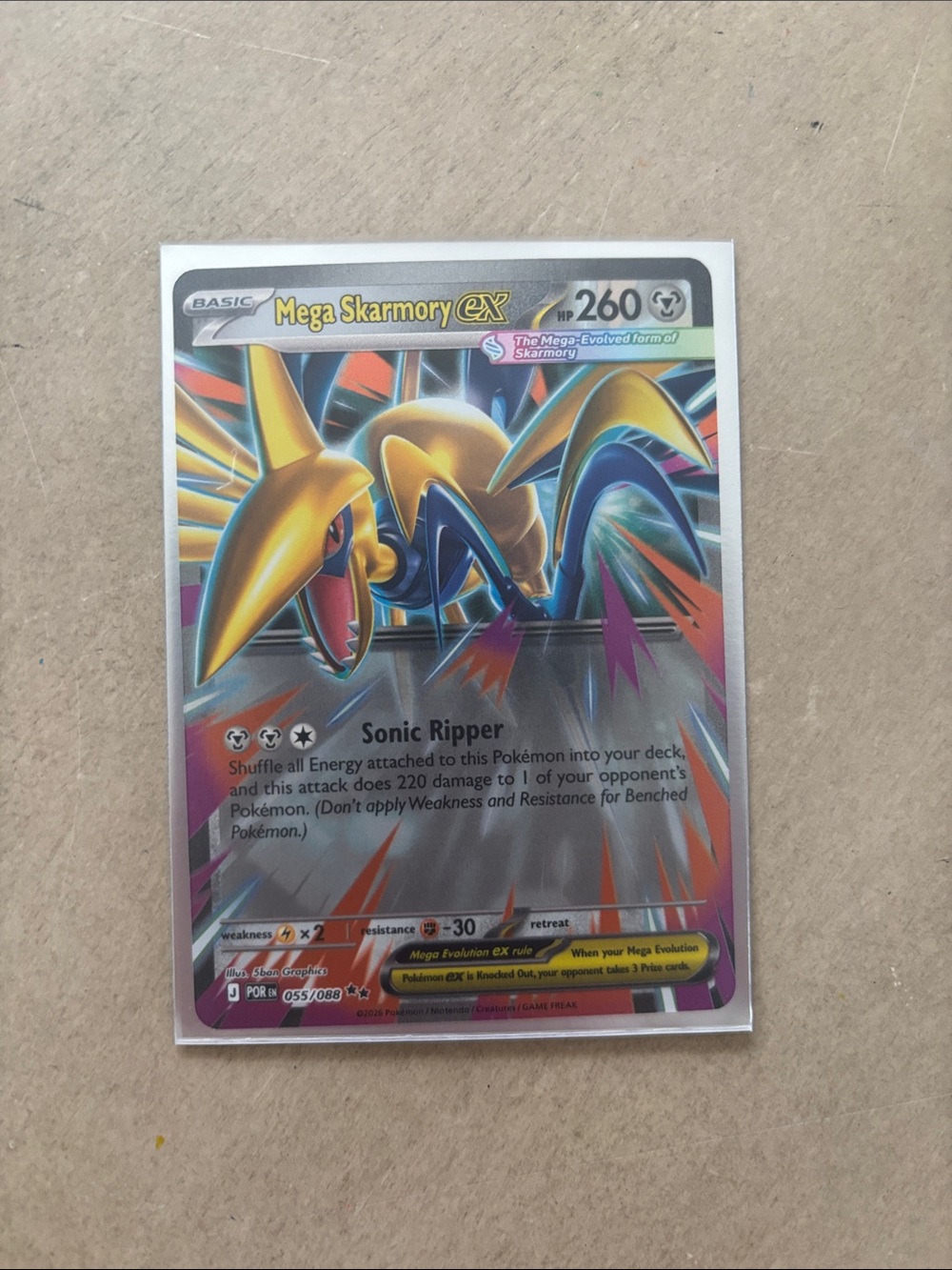 Pokemon Mega Skarmory EX Holo Card - Gold & Blue Accents